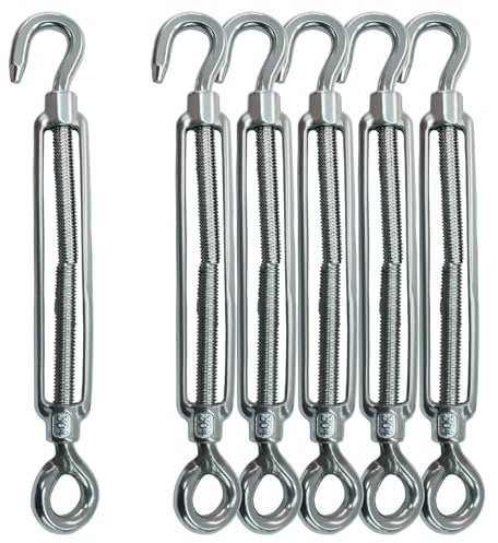 Cjueiom 6Pcs M8 Turnbuckle Wire Tensioner 304 Stainless Steel Turnbuckle Hook and Eye, Adjustable Turnbuckle Heavy Duty, Rope Cable Tension Set