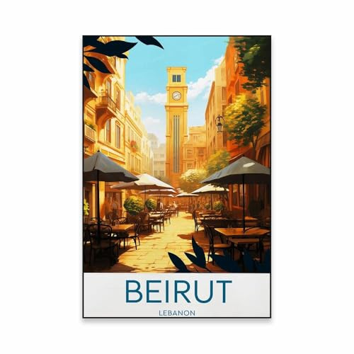 Vintage Libanon Beirut Reise Kunstdruck Poster Retro Landschaft Schöne Wand Kunst Leinwand Malerei Büro Hause Lesezimmer Dekor A5 60X90Cm Kein Rahmen