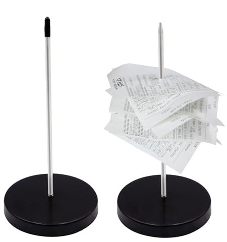 pangutheos 2 Piezas Pinchos para Notas, Aleación Cromada Pincho para Tickets Extraíble Pincha Papeles con Base Redonda para Restaurantes Oficinas Tiendas (Negro)