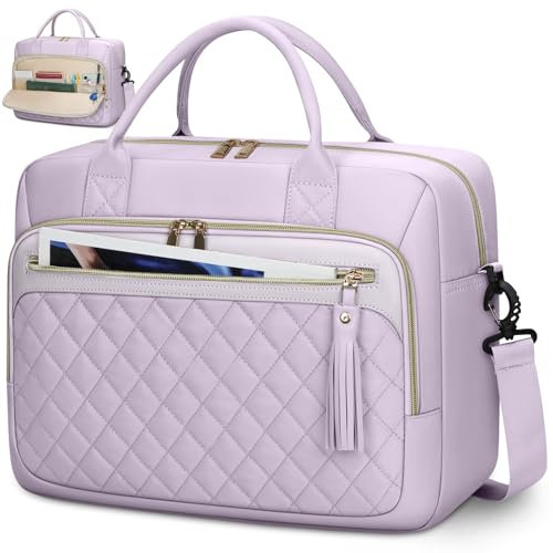 RAINSMORE Sacoche pour Ordinateur Portable 17 Pouces Sac Travail Femme Grande Sacs et Housses pour Ordinateur Portable Imperméable Mallette pour Femme Sac à Bandoulière Gris Violet