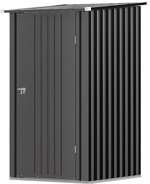 Triumphkey Capanno da giardino in metallo, 0,9 x 0,9 m, impermeabile, con porta bloccabile e tetto inclinato, piccolo ripostiglio per cortile, patio e pattumiera prato, nero