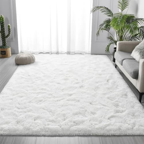 AIMECO Weißer Langflor Teppich 140x200 cm – Waschbar, Antirutsch-Boden, Flauschig & Weich Hochflor Kuschelteppich für Wohnzimmer, Schlafzimmer & Kinderzimmer – Ideal für Kinder & Haustiere
