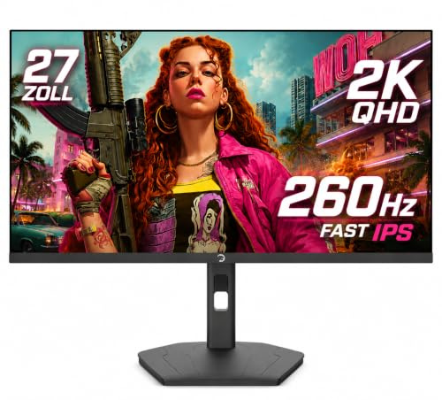 GAMEPOWER Lunis 27 Zoll 2K Gaming Monitor, WQHD 2560x1440, 260Hz | Home Office | Gaming 0,5ms MPRT, Fast IPS Panel, Pivot Bildschirm, Lautsprecher, FreeSync & G-Sync