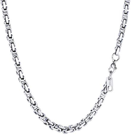 PROSTEEL Herren Kette Königskette Edelstahl Wasserfest Halskette 4mm/6mm | Byzantinische Halskette, Kette 46 bis 76cm lang auswählbar, Plattenkette in Silber/Schwarz/Gold, Männer Schmuck für Alltag