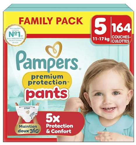 Pampers Premium Protection Pants Gr.5 Junior 11-17kg Vorratsbox - 164 Stück | mit 360° Passform und weichen Anti-Auslaufbündchen für unseren besten Komfort und Schutz