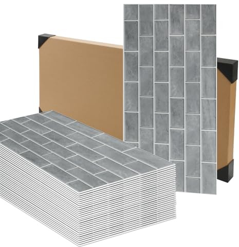 Anttyscar 20PCS Tile Sticker, Grey Brick Self Adhesive Stick on Tiles Transfer Sticker for Bathroom Kitchen, Splashback, Peel and Stick Wall Tiles Sticker