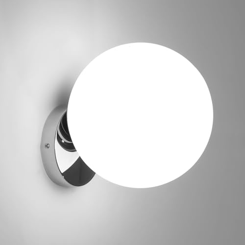 Tealight Wandleuchte Innen Moderne, mit Kunststoffkugel Lampenschirm Ø20CM | E27 Wandlampe Kugel für Schlafzimmer, Wohnzimmer, Nicht Leuchtmittel, Silber