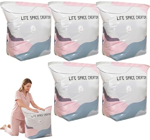 No-Pump Vacuum Storage Bags,Large‑Capacity Vacuum Storage Compression Bags,No Pump Needed Space Saver Bag,Press & Seal Vacuum Seal Bags for Clothes Bedding,Packing Organiser (5PCS, M-70x50x30cm)