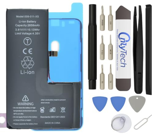 OnlyTech - Premium Replacement Battery for iPhone XS - Capacity 2658mAh, identical quality (TI chip) - Kit 15 tools and screen adhesive included