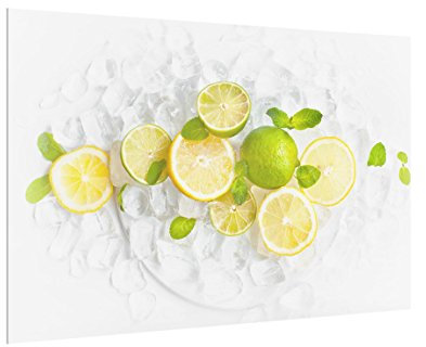 Spritzschutz Glas - Zitrusfrüchte auf Eiswürfel 40 x 60 cm Küchenwand Scheibe