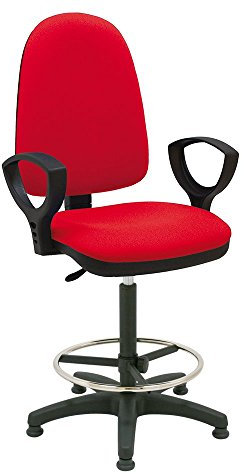 La Silla de Claudia Centrosilla Taburete Giratorio Oficina ergonómico Torino, con pies fijos (Tacos) y Brazos, Respaldo Regulable en Altura y Profundidad, aro reposapiés Cromado Regulable - (Rojo)