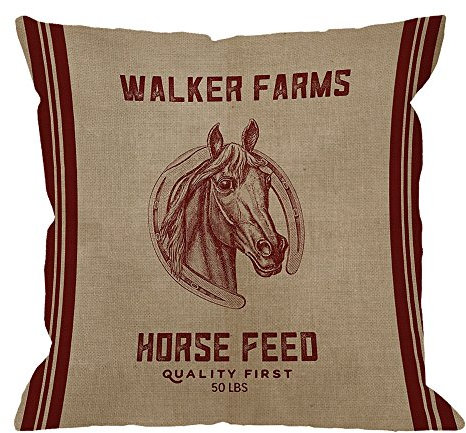 HGOD DESIGNS Dekorativer Wurfkissenbezug mit Pferdefuttersack, Jute-Kissenbezüge, Baumwollleinen, für drinnen und draußen, quadratisch, für Zuhause, Sofa, Couch, 45,7 x 45,7 cm, Rotbraun