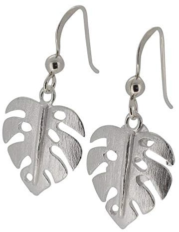 Touch Jewellery 925 Sterling Silver Monstera Leaf Drop Earrings Matt Finish