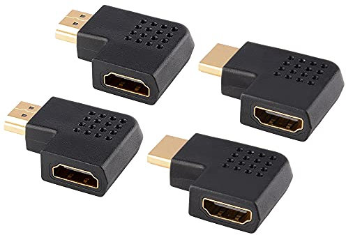 J&D 4 Stück Eben HDMI Adapter, 90 Grad Links und Rechts Abgewinkelt Vergoldeter Stecker auf Buchse Vertikaler Flacher HDMI-Adapter