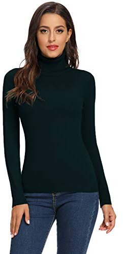 Avacoo Pull à col roulé Basique à Manches Longues pour Femme, Noir,38/M
