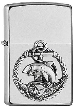 ZIPPO – Satin Chrome - Shark, Emblem – gasoline Windproof lighter, refillable, in gift box