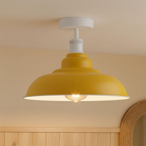 DC VOLTAGE Gleichspannung, moderne Retro-Industrie-Deckenleuchte, halbbündige Montage, blau, 25 x 32 cm, LED-Lampenfassung, Deckenleuchte für die Küche, großer rustikaler (Gelb)