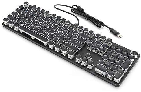 PUSOKEI Galvanisierte Tastatur Im Retro-Stil, Kabelgebundene USB-Spieletastatur, Mechanische Tastatur mit 104 Tasten und Lichteffekt, für Spieler, Desktop, Computer, PC