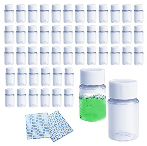 GZcaiyun Lot de 50 flacons en Plastique Portable avec Bouchon à vis 20 ML pour cosmétiques, Camping, Voyage, shampoing, Lotion, avec 2 Autocollants