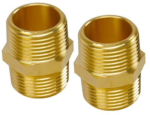Winmien hexagonaux en laiton, raccord de tuyau, joints filetés mâles à double tête de diamètre égal, rallonge de tuyau à joint hexagonal, NPT. (1 MNPTx1 MNPT, 2)