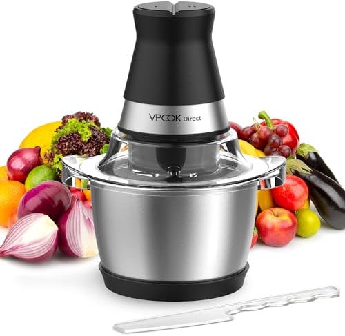 Mini Hachoir Ail Electrique 1.2L, 4 Lames en inox, 400W Mixeur avec Bol en Acier Inox, Multifonction pour Viande, Légumes, Oignon et Fruits
