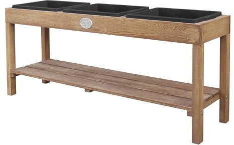 AXI Sand & Water Table, Dark Brown Wood, 27 x 124 x 50 cm, Sand & Water Table Toys, 3 Plastic Bins & Storage Shelf, CE Certified, Ages 3+