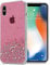 cadorabo Case compatible with Apple iPhone XS MAX in Pink with Glitter - Protective TPU silicone cover with sparkling glitter - Ultra Slim Back Cover Case