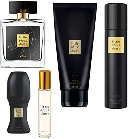Avon Set 5 Teile Little Black Dress Eau de Parfum 50ml +Taschenspray 10ml + Bodylotion 150ml + Körperspray 75ml + Deoroller 50ml Damenduft