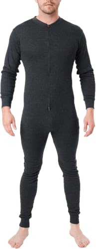 LABEL APPAREL Mono térmico para hombre, traje de una pieza, pijama con cremallera, ropa interior, body, ropa de dormir acogedora con cremallera, mono de manga larga, calzoncillos largos, capa base S