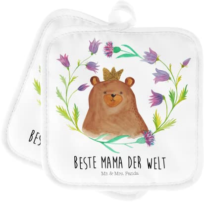 Mr. & Mrs. Panda 2er Set Topflappen Bär Königin - Geschenk, Teddybär, Ofenhandschuh, Topfhandschuhe, Teddy, Mutter, Topfuntersetzer, Mama ist die