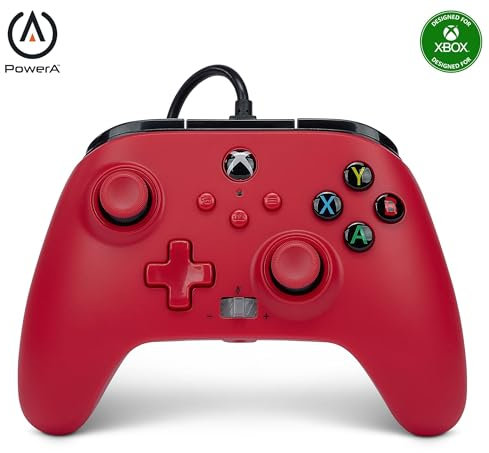 Mando con cable mejorado de PowerA para Xbox Series X|S - Artisan Red (Rojo artesanal), mando, mando para videojuegos con cable, mando para juegos, funciona con Xbox Series X|S