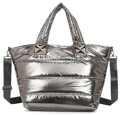 OBC XXL Damen Tasche Nylontasche Shopper Schultertasche Umhängetasche Beuteltasche Handtasche Weekender Reisetasche Shopping Bag Antiksilber