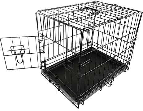 FoxHunter 18 18 Inch Pet Dog Puppy Cat Training Cage Crate Carrier Metal Folding With ONE Door and Tray XSmall Black New