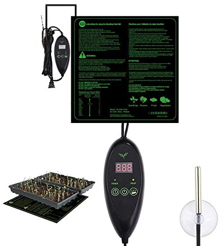 Sämling Heizmatte Anzucht Wärmeplatte mit Digitales Thermostate Kombiset, Pflanzenheizmatten Wärmematte Wasserdicht für Sämlinge Germination, 20''x20'' Heizkissen Hydroponischer Gartensaatstarter