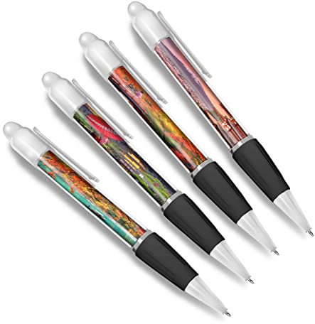 DV DESIGN Lot de 4 stylos à bille japonais blancs – Japon Tokyo Fuji Mount Mountains Bridge Tree Friends Boys Girls Men Women Theme Pen #79344