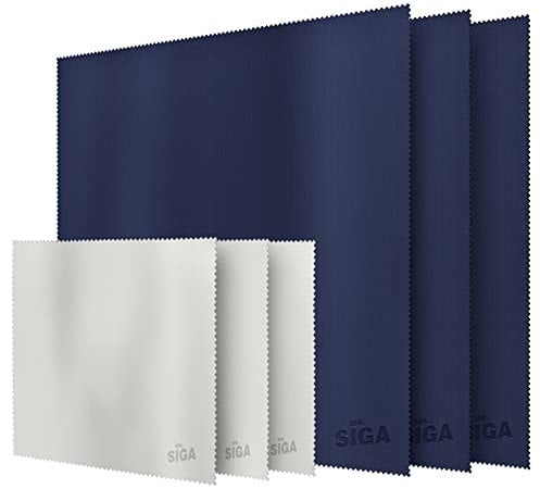 MR.SIGA Premium Microfiber Cleaning Cloths for Lens, Eyeglasses, Screens, Tablets, 3 Pack in Navy with 16 x 16 inch, 3 Pack in Gray with 6 x 7 inch