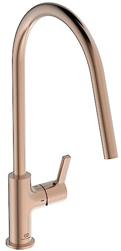 Ideal Standard – Gusto Küchenarmatur, Hoher Auslauf mit zylindrischem Querschnitt, mit FirmaFlow Kartusche, Schwenkbereich 360°, Schnellmontagesystem EasyFix+, Sunset Rose