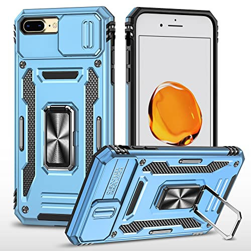 2NSPDRGNI Kameraschutz Hülle kompatibel mit iPhone 7 Plus/iPhone 8 Plus,Schutzhülle Standard Stoßfest Cover 360 Metall Ring Halter Handy Hüllen Case,Himmel blau