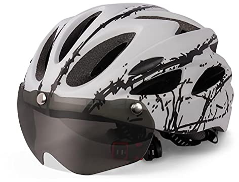 KENANLAN Casco Casco Bici, Casco Casco Bici per Adulti Uomo Donna Casco di Sicurezza con Visiera Magnetica (Bianco Nero)