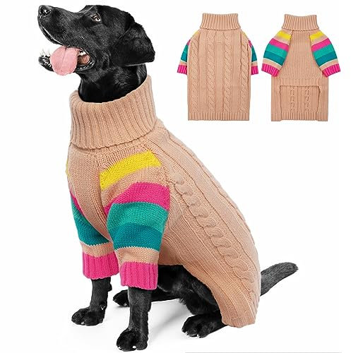 OUOBOB Hund Jumper, große Hund Jumper für Hunde Mädchen Jungen, Turtleneck Pullover Winter grüne Hund Weste, Weihnachten Hund Outfits, Haustier Sweatshirt Bekleidung Strickwaren, XXXL