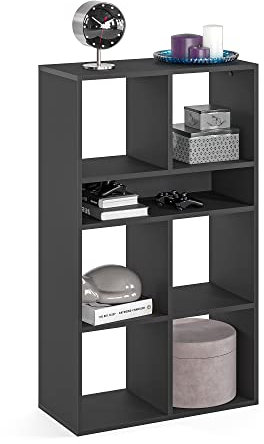 KOMTO Regal Schwarz - Bücherregal Standregal Würfelregal Büroregal 65,8 х 30,7 х 112,5 cm Bücherschrank RIM6 für Kinderzimmer Regal Wohnzimmer