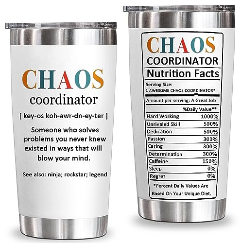 YXOTJHS Chaos Coordinator Gifts For Women, Chaos Coordinator Tumbler, 20 Oz | Chaos Coordinator Mug, Cup, Coffee Tumbler, Caos Coordinator Gift, Teacher Assistant Gifts, Boss Gifts For Women