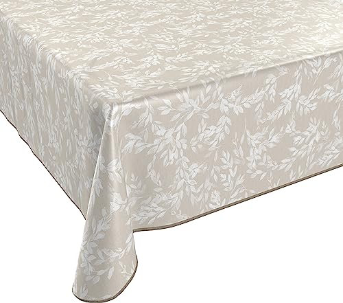 Wachstuch Tischdecke abwischbar rutschfest mit Paspelband Eckig Rund Oval, Motiv Farbe Größe wählbar (Zweige Beige, Eckig 130x220 cm)