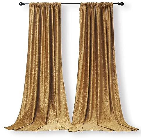 Rosnek Verdunklungsvorhänge Kräuselband,Luxus Samt Vorhang Blickdicht Thermovorhang mit Multifunktionaler Vorhangkopf,übergardinen Dicker Blackout Vorhang Barock Stil,H183xB132CM,Gold