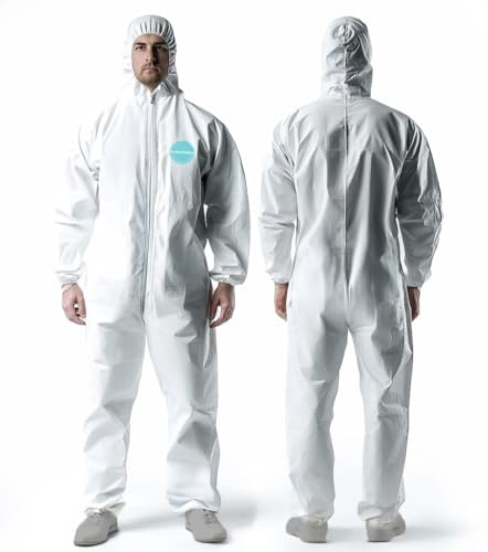 Andes Safety Hazmat Suits, Heavy Duty Full Body Disposable Paint Suits, Coveralls with Hood, Elastic Wrists and Ankles (XL)