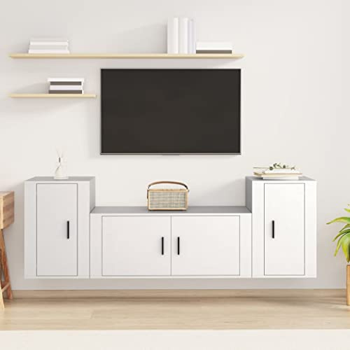 Centre de divertissement pour salon, console multimédia, console de meubles multimédias, 3 pièces, ensemble de meuble TV en bois blanc pour salon, chambre à coucher, etc
