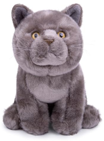 lilizzhoumax Graukurzhaarkatze Plüschtier 28cm/11”, Simuliertes Tier Katze Plüschtier Kawaii Katze Kuscheltier Realistische Plüsch Spielzeug für Wilde Tiere, Geschenk für Freunde und Kinder