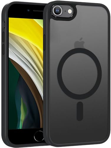 Rosyhulle Coque iPhone 8/7/SE 2022/SE 2020 Compatible avec MagSafe, Arrière Housse Magnétique Protection d'objectif Tout Compris Dos, Anti Rayures TPU+PC Bumper Case, Etui Translucide Mat, Noir