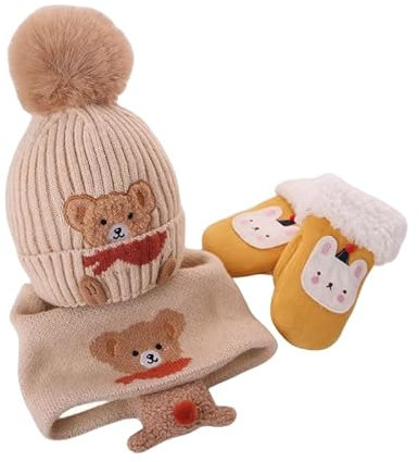 ZONTO wintermütze Kinder Herbst Und Winter Kindermütze, Schal Und Handschuhe Dreiteiliges Set Warme Und Verdickte Wollhut Für Jungen Und Mädchen-Av-2-5 Jahre Alt