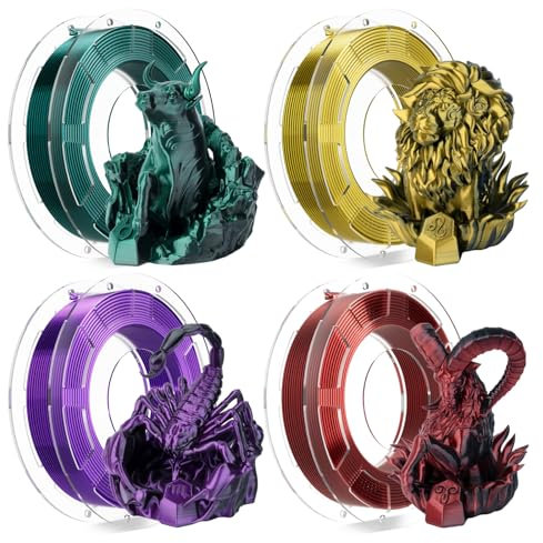 Chitu Systems Conjure – Filament PLA en soie pour imprimante 3D, filament bicolore de 1,75 mm, filament d'impression 3D rouge et bleu, 800 g (B-Silk Pla-4 en 1, paquet 1, 4 x 200 g)